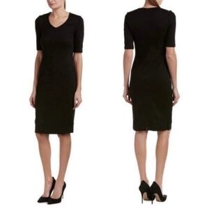 Cabi #3101 Claire Ponte Knit Stretch Sheath Dress Black V-Neck Size 12